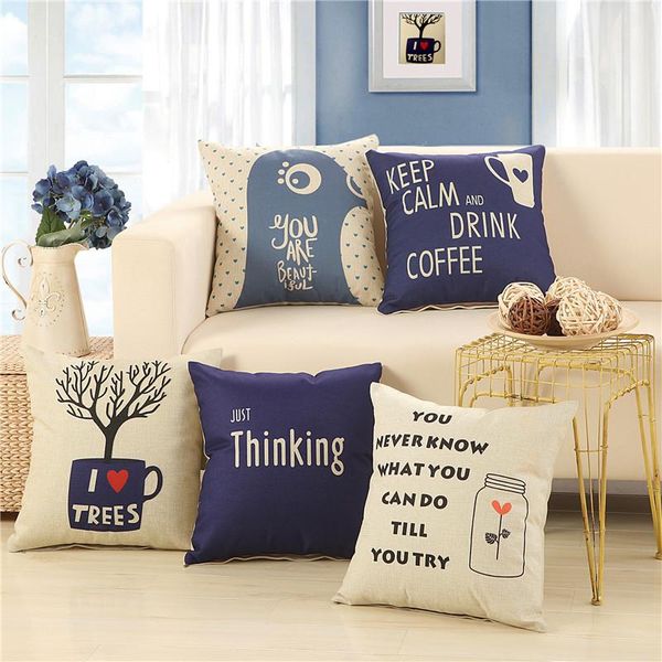 

hap-deer linen cotton cushion cover print country style garden geometric for sofa car seat home decorative 45*45cm throw pillows cushion/dec