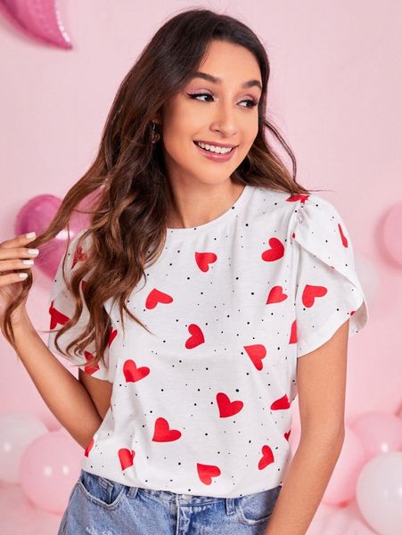 

heart print puff sleeve i0ky#, White