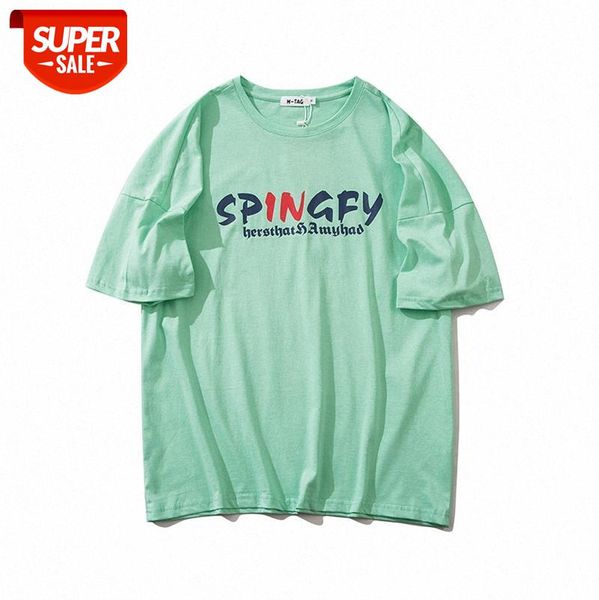 

american high street multicolor simple print t-shirt loose holiday illustration graffiti short-sleeved tee male #b07g, White;black