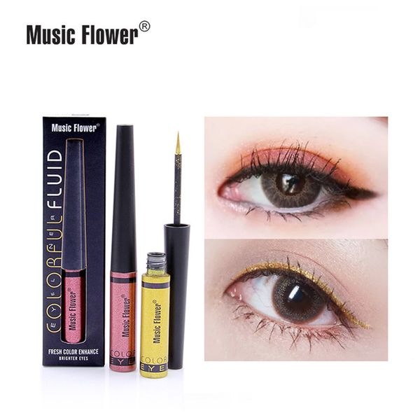 Music Flower Waterproof Long lasting Liquid Eye liner Pen Shimmer Eyeshadow Cosmetic Colorful Glitter Eyeliner Makeup Beauty