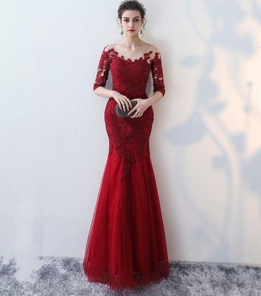

party dresses wine red lace appliques scoop evening 2021 mermaid illusion back dress customed formal prom gowns vestiod, White;black