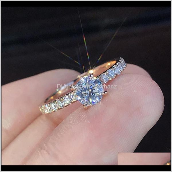 Solitari Rose Gold Diamond Ring Crystal Engagement per anelli da sposa set di gioielli di moda 080518 i73vg pdyt5