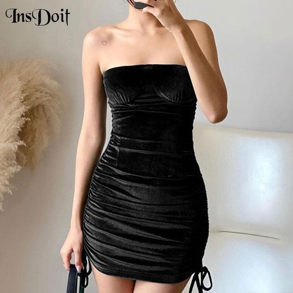 

casual dresses insdoit vintage gothic strapless black dress streetwear harajuku high waist mini women party clubwear bandage, Black;gray