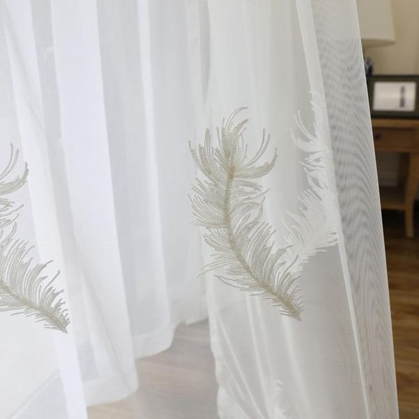 

[feather]curtain for living dining room bedroom white gauze simple pastoral american cotton thread embroiderytulle customization curtain & d