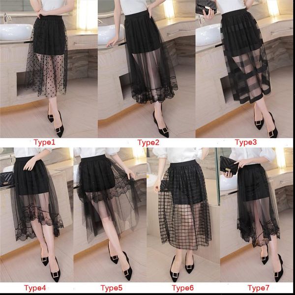 

lace dot lattice mesh summer womens skirts long voile casual high waist transparent maxi black 7 styles