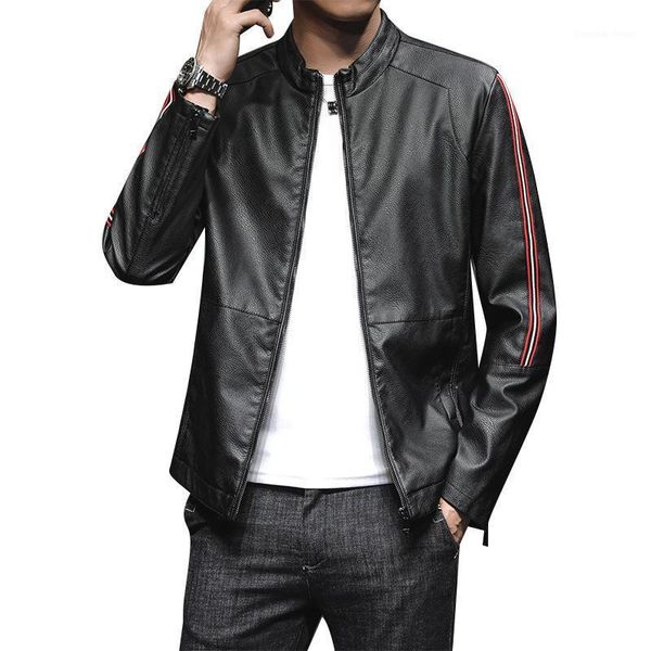 

men's fur & faux arrival spring and autumn fashion pu leather jacket male slim fit motorcycle zipper casual coat men, Black