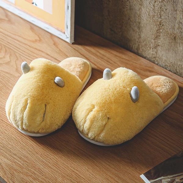 

cotton slippers women's home indoor thick bottom non-slip autumn and winter warm cute cartoon claw plush couple shoes, Black