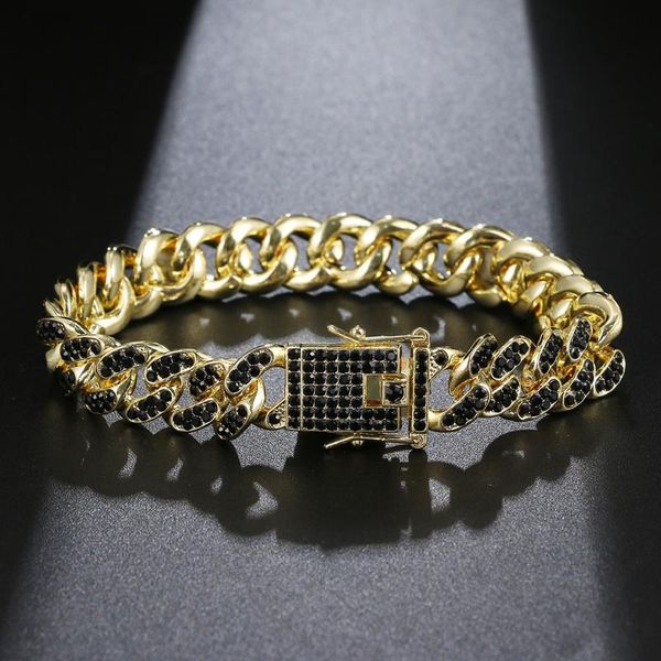 

link, chain hip hop bling iced out miami cuban bracelet micro pave black cz cubic zirconia women men lobster claw fashion jewelry 8in