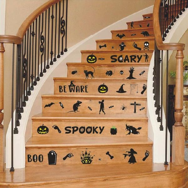 

wall stickers halloween bats and witch pattern for store home decoration diy window decals festival posters art mural