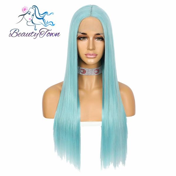 

synthetic wigs beautytown fashion winter2021 silky straight blue t part lace front wig daily makeup cosplay party christmas gift hair, Black