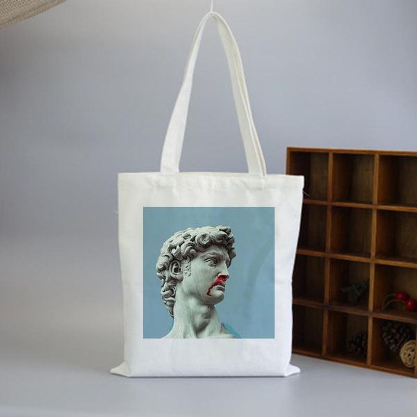 

shopping bags vaporwave canvas bag white female cartoon vintage print shoulder hip hop japanese reusable