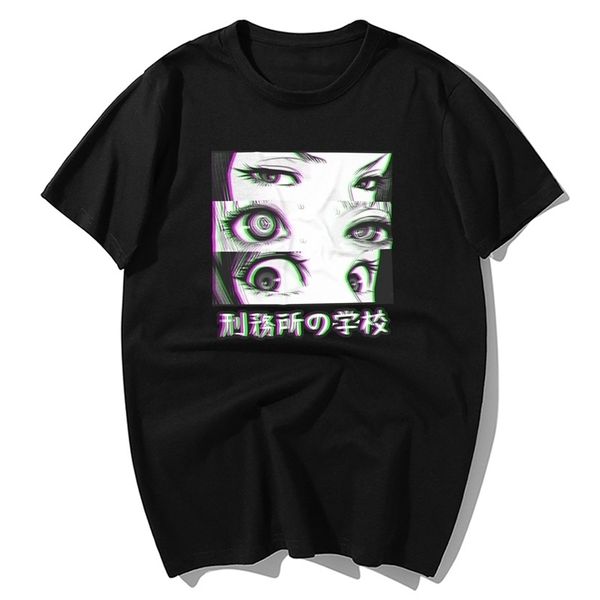 

prison school eyes sad japanese anime aesthetic tshirt men funny t shirt summer cotton short sleeve tshirt hip hop 210409, White;black