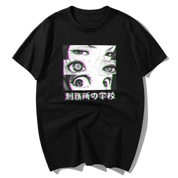 Gefängnisschule Augen traurig japanische Anime ästhetische T-Shirt Männer lustige T-Shirt Sommer Baumwolle Kurzarm T-Shirt Hip Hop Tops 210409