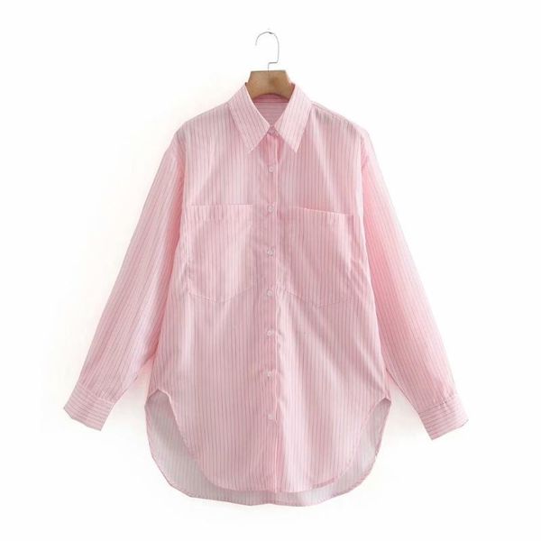 

women's blouses & shirts lld2173 cross-border wholesale in europe and the 2021 spring stripe loose shirt pink, White