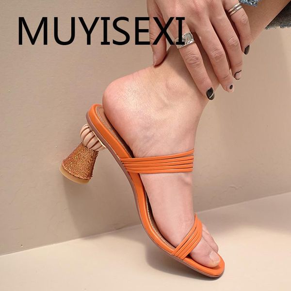 

slippers colorful brilliant unique design .5cm high round heels peep toe girls dating party sandals summer slip on mules af26 muyisexi, Black