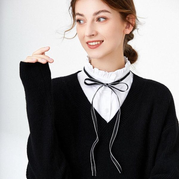 

bow ties sweet ruffles stand fake collar for women shirt removable false female choker necklace sweater detachable, Black;gray