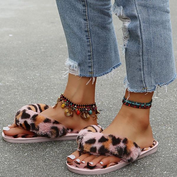 

slippers style winter fashion women home faux fur warm shoes woman slip on flats female flip flops pink plus size 36-41, Black