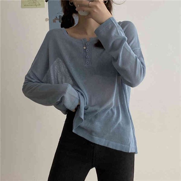 

women's sweaters summer thin sunscreen minimalist solid 2021 streetwear fashion chic all match loose women knitted 5na9, White;black