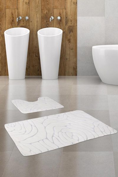 

bonny home rossa cream 2li bath mat set non-slip bottom toilet seat pad mats