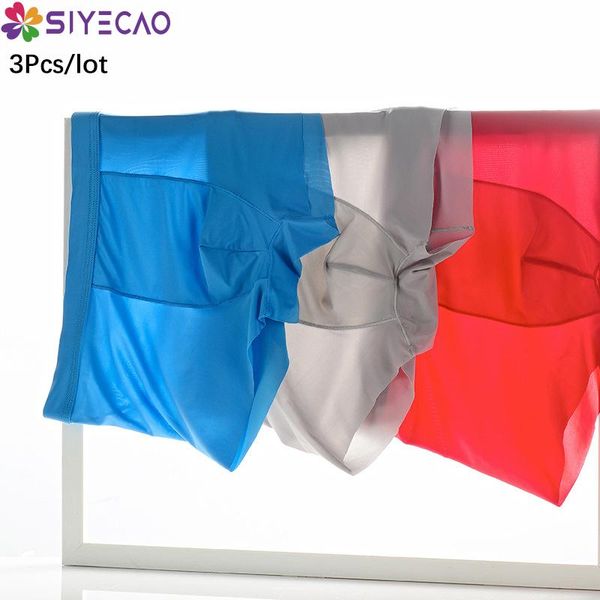 

underpants 3pcs/lot ice silk ultra-thin male boxer shorts men underwear breathable seamless transparent one piece panties mens boxershorts, Black;white