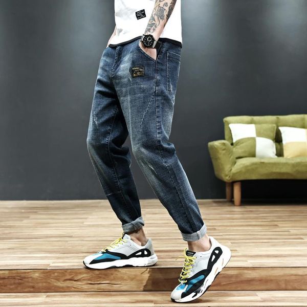 

men's jeans 2021 men korean fashion streetwear baggy stretched cotton denim pants male black blue casual jean trousers