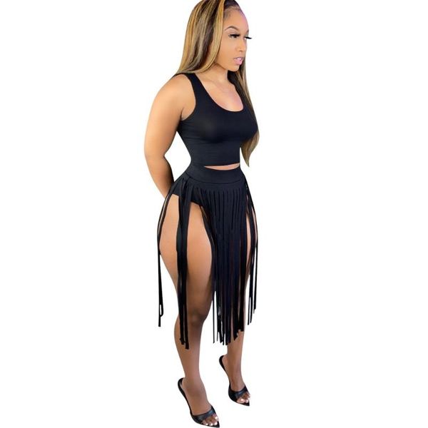 

women's tracksuits beach sets women tassel skirt spliced 2 piece woman summer bra casual clubwear underpant+skirt matching set, Gray