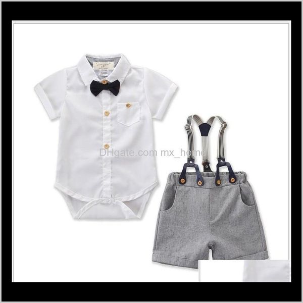 Baby Boys Cavalheiro Estilo ToDdler Branco Camisa de Manga Curta Camisa Macuspender Shorts 2 Pcs Set Infantil Terno nascido Roupas Hehj 6BJQF