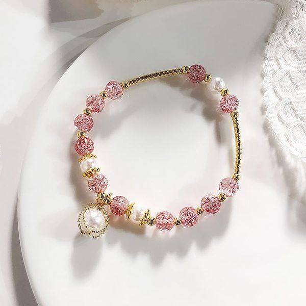 

imitation pearls metal spacers beaded bracelet sweet crystal pendant for woman party jewelry accessories link, chain, Black