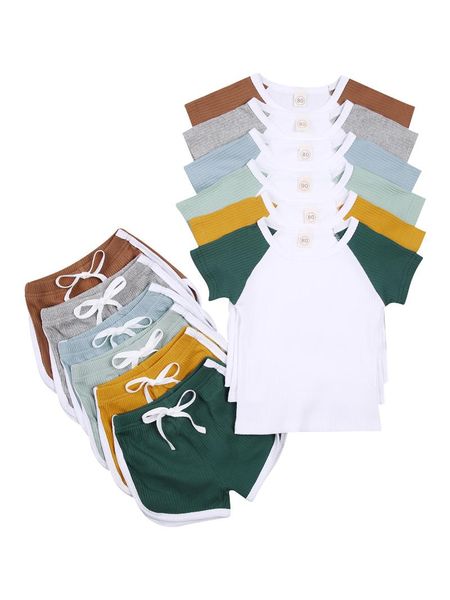 

clothing sets kids baby 2-piece outfit set short sleeve color block shorts for children boys girls, White