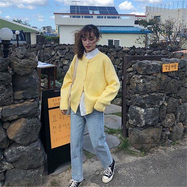 

women's sweaters autumn korean single-breasted long-sleeved sweater cardigan wild women, White;black