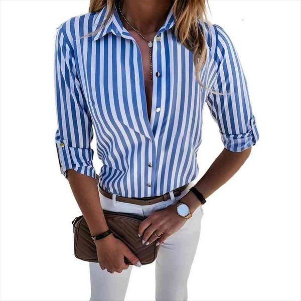 

spring summer fashion womens shirt long sleeve turn down collar vertical stripes office blouse femme jacket coat, White