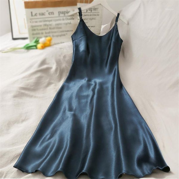 

casual dresses fashion satin dress women spaghetti strap party night club long silk slip 2021 robe femme vestidos mujer, Black;gray