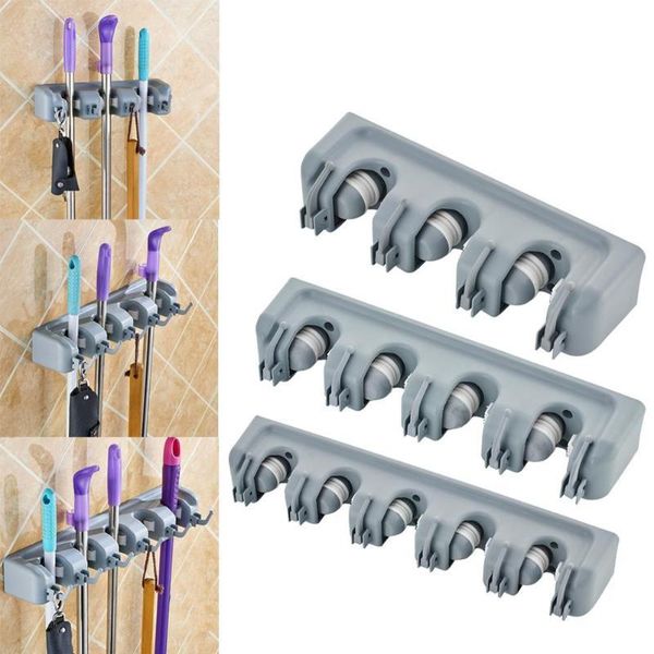 

hooks & rails 5/4/3 position wall mounted mop holder brush hanger storage plastic broom rack kitchen organizer