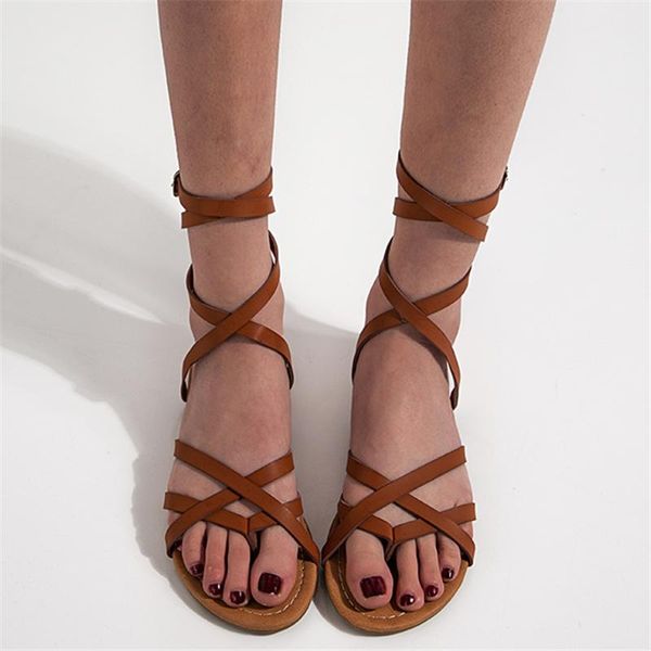 

plus size 36-43 retro women sandals brown black summer shoes casual flat rome ladies