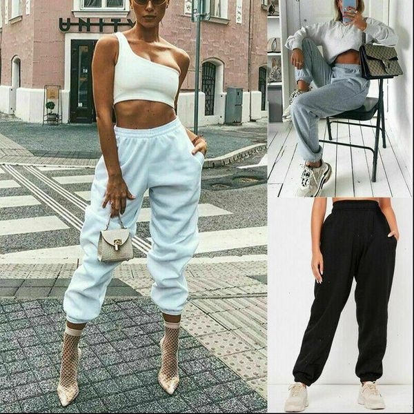 

womens casual track pants women capri solid sports autumn long drop good quality, Black;white