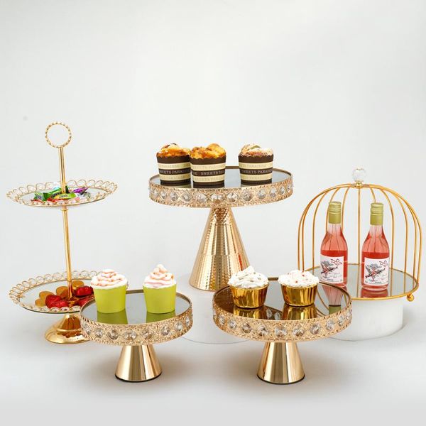

cake stand set gold crystal metal cupcake decorations dessert pedestal party display tray other bakeware
