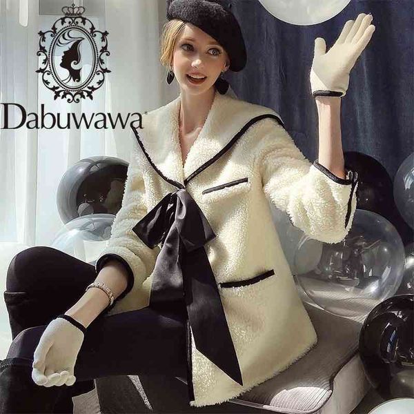 Dabuwawa Bow Front Furry Овечья шуба Куртка Женщины Зимняя Куртка Повседневная Сладкая плюша Теплый Густой Уставил Женский DT1DFR018 210520