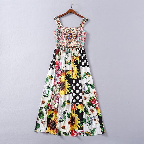 

dresses european and american women's clothing spring 2021 condole belt fashionable beaded floral print chiffon dress lp8i, Black;gray