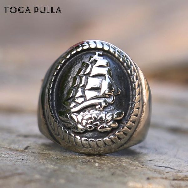 

cluster rings vintage sailing cool men stainless steel luck ring punk biker fashion jewelry wedding party gifts size 8-13, Golden;silver