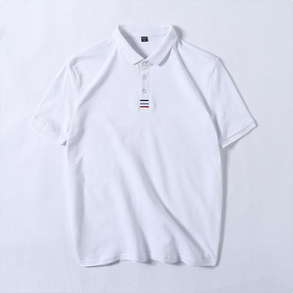 

tehezad shirt business casual men polo pure color white cotton short sleeve high quality, White;black