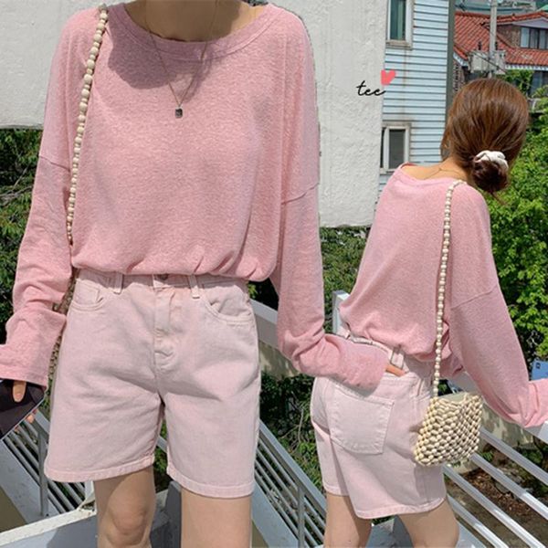 

women's t-shirt spring t shirt women elasticity korean style tee woman clothes slim tshirt female skinny long sleeve 3dag, White