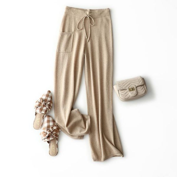 

women's pants & capris 100% cashmere pocket casual joggers, Black;white