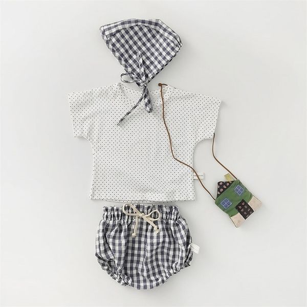 

baby set t shirt + plaid pp shorts cap 3pcs born boy clothes born clothing summercotton suit 210521, White