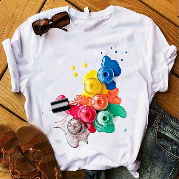 

women t shirt 3d finger nail paint color fashion cute printed female tee harajuku summmer, White