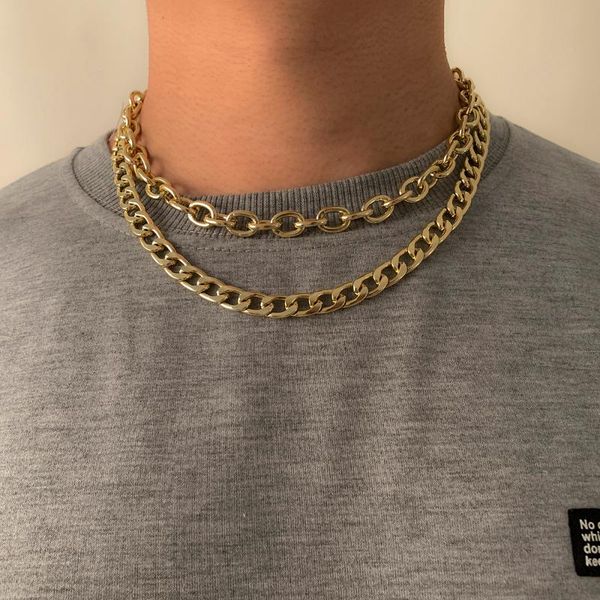 

chokers ingemark fashion multilayer cuban chain necklace for women men collares vintage goth choker party grunge jewelry gifts, Golden;silver