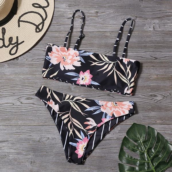 

black flower bikini women swimsuit push up swimwear cute floral set brazilian swimming bathing suit beach wear 2021 women's, White;black