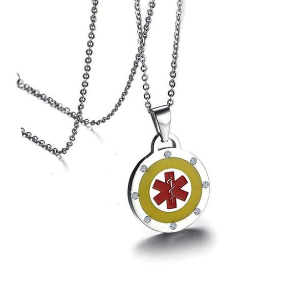 

pendants titanium steel enamel logo circular necklace for women&man inlay rhinestone pendant jewelry gift, Black