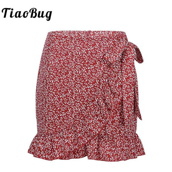 

women zipper lace-up wrap ruffle miniskirt fashion ladies summer vintage casual irregular floral print high waist falbala skirts, Black