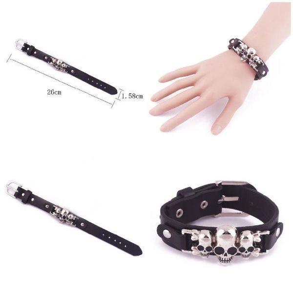 

charm bracelets casual men skeleton skull punk gothic bangle bracelet pu leather wristband jewelry gifts xin-, Golden;silver