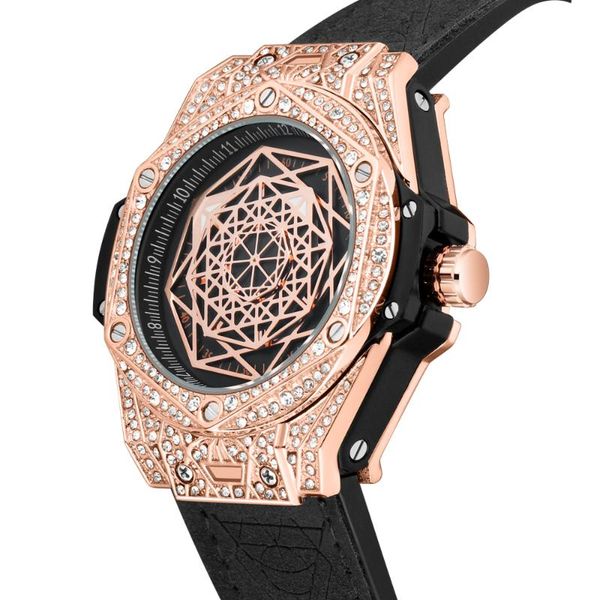 

wristwatches pintime big diamond watch for men leather analog fashion rose gold watches quartz wristwatch relogio masculino, Slivery;brown